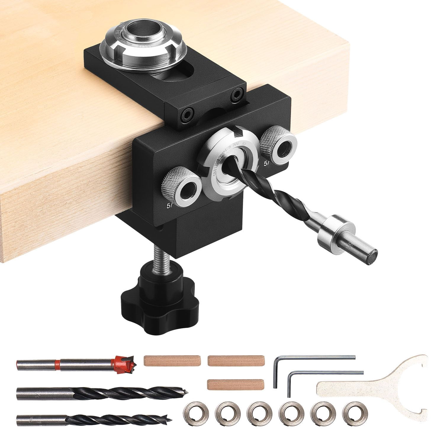 Self-Centering Doweling Jig Kit – Includes 3 Drill Bits & Depth Stops – Precision Woodworking Tool for Perfectly Aligned Holes (Ideal for Cabinets, Furniture & DIY Projects)