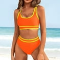 thumbnail image 2 of Hontri Bikinis Set Women's Two Swimsuit High Waisted Contrasting Colors Bikini Sets Double Shoulder Bathing Suits for 2024 Orange S, 2 of 7