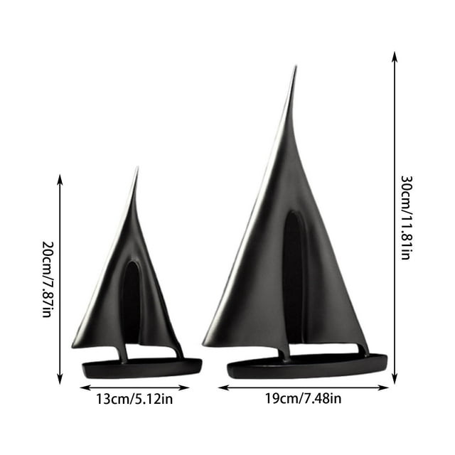 Sailship Sculpture Set For Living Room Decor 2-Piece Resin Nautical Home Decoration With Glossy Finish For Shelf Table Office Display