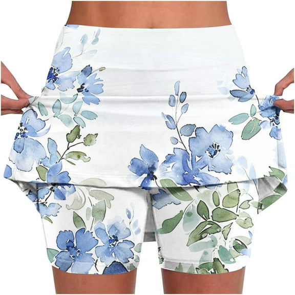 Jacenvly New Skirt with Shorts Women Loose Women's Color Mid-Waist Skirt Pants Sports Shorts Bottoming Skirt Pants Quick Drying Light Blue