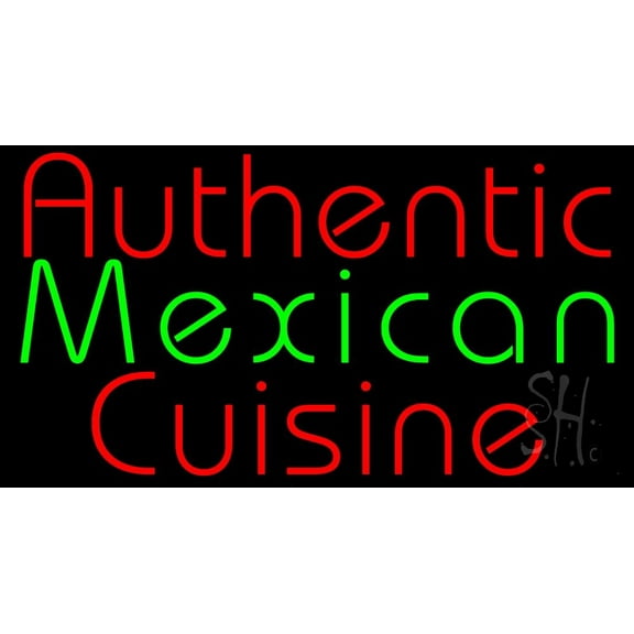 Authentic Mexican Cuisine LED Neon Sign 20 x 37 - inches, Black Square Cut Acrylic Backing, with Dimmer - Bright and Premium built indoor LED Neon Sign for restaurant window and interior decor.