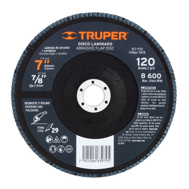 Disco Laminado 7' Grano 120 Centro 7/8' Truper Truper DLT-1733