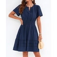 thumbnail image 7 of BTFBM Womens Spring Casual Mini Dresses Lightweight Short Sleeve V Neck Elastic Waist Cute Boho Beach Dress Pockets, 7 of 7