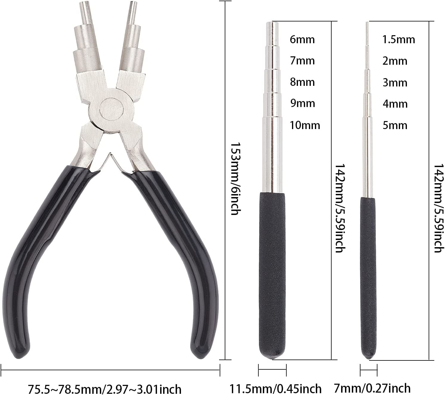 6-Step Multi-Size Wire Looping Forming Pliers Iron Wire Winding Rods Wire Looping Mandrel Wire Wrapping Tool Black 153~153.5x75.5~78.5x12mm