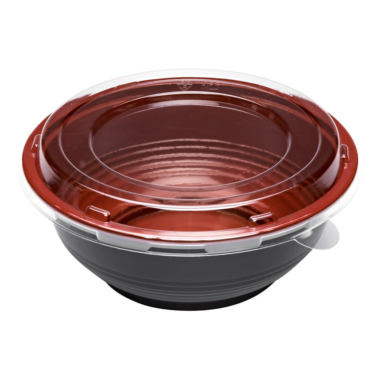 Restaurantware RWP0221B 200 Count 24 oz Microwavable PP Asian Panda Bowl and Red with Lid, Medium, Black