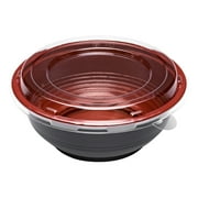 24 oz Round Black and Red Plastic Medium Asian Panda Bowl - with Clear Lid, Microwavable - 6 1/2" x 6 1/2" x 2 1/2" - 200 count box