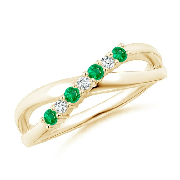 ANGARA Natural Round Emerald and Diamond Crossover Engagement Ring in 14K Yellow Gold for Women (Size-2mm) | May Birthstone, Birthday, Anniversary, Jewelry Gift for Women | Natural Emerald Ring
