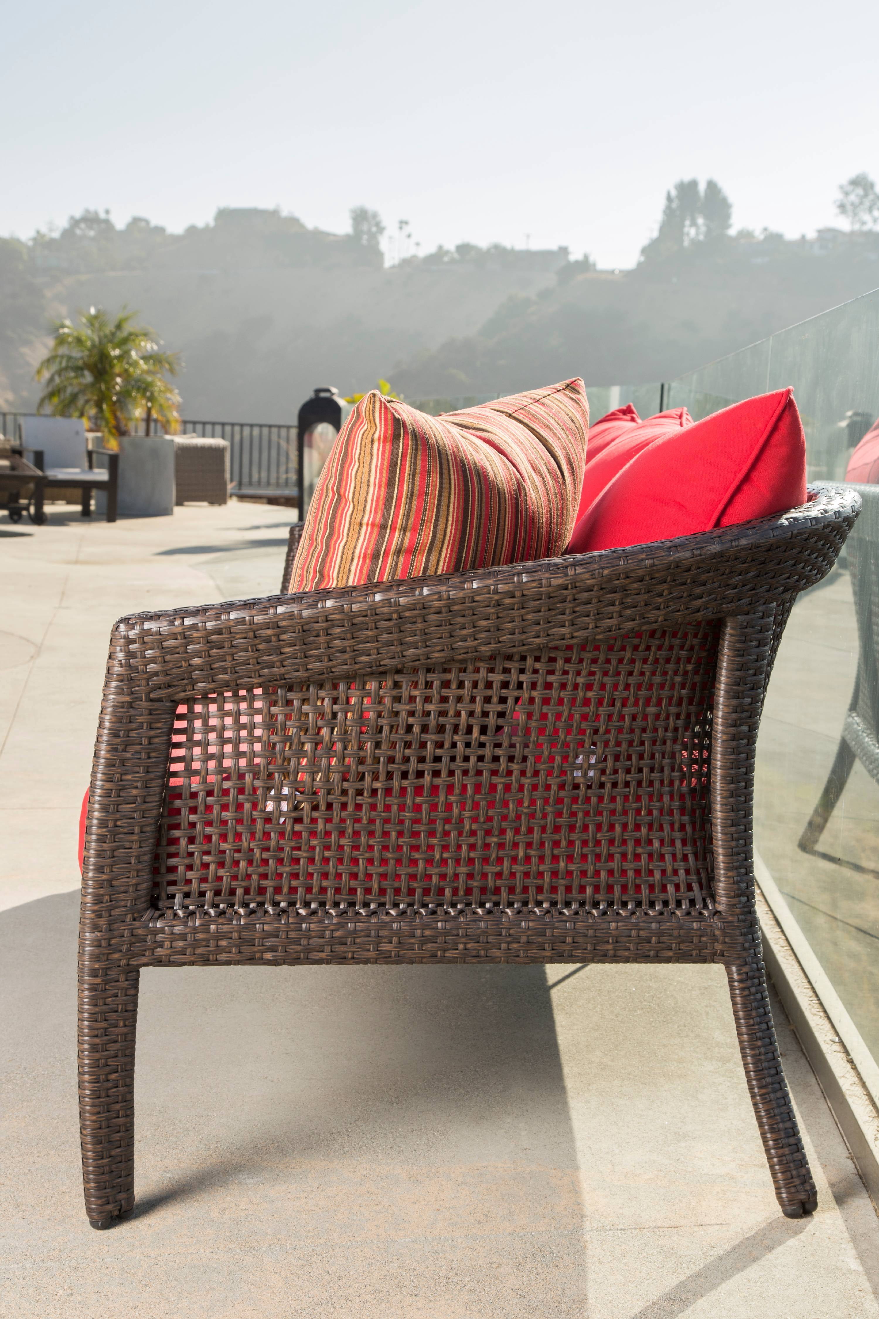 walmart sunbrella cushions on Devon Claire Mykonos Sunbrella Red Outdoor Wicker Patio Seating Set 7 Piece Walmart Com Walmart Com