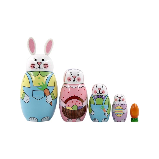 Russian Matryoshka Easter Five-Layer Rabbit Set Wooden Crafts 5-Doll Children's Day Gift Gift Toy