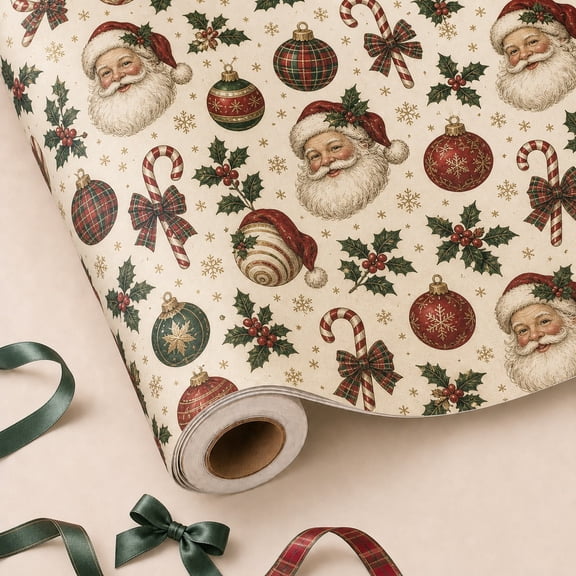 Christmas Wrapping Paper Roll Santa and Plaid Holiday Paper for Gift Wrapping Christmas Gatherings