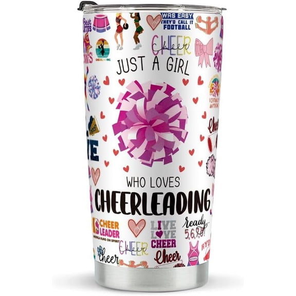 Cheerleading Gifts for Girls Teen Birthday Christmas Gifts for Cheer Coach Friend Besties Stainless Steel Tumblers 20oz Just A Girl Who Loves Cheerleading