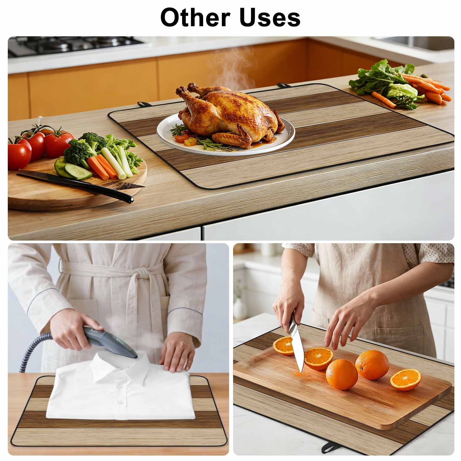 Brown Wood Grain Stove Top Cover for Electric Stove, Heat-proof & Non Slip Glass Top Stove Cover Protector, Ombre Rustic Retro Wooden Plank Kitchen Flat Cooktop Rubber Mat 24x21 Inches