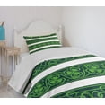 thumbnail image 4 of Ambesonne Irish Quilted Bedspread Set 2 Pcs, Shamrock Borders Art, Twin Size, Forest Green White, 4 of 6
