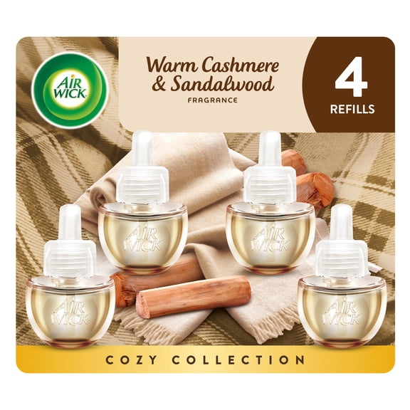 Air Wick Plug-In Scented Oil Warmer Air Freshener Refills, Warm Cashmere & Sandalwood, 4 Count
