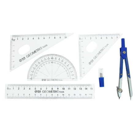Unique Bargains Protractor Triangle Straight Ruler Blue Compass Combination Set