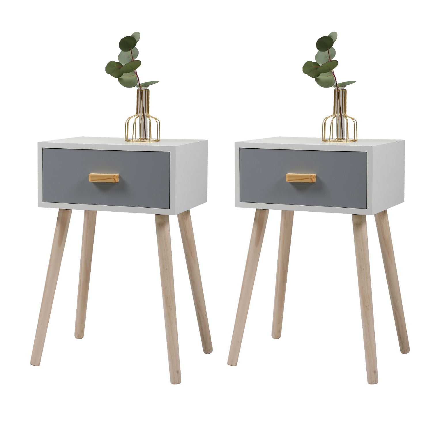 Set of 2 Nightstand w/Storage Drawer, Mid-Century Bedside Table for Bedroom Living Room Home Furniture