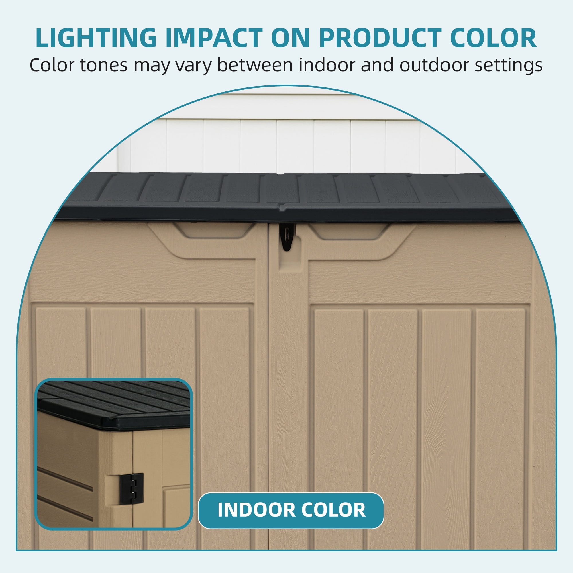 Uforic Large Outdoor Storage Shed, 47 Cu Ft Resin Tool Shed Without Shelves, Waterproof Storage with Built-In Floor for Trash Cans, Garden Tools and Lawn Mowers, Lockable Design, Brown + Black