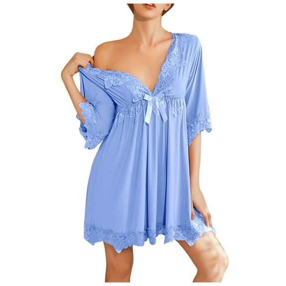 HJYCHN Women Advanced Sense Ice Silk Pajama Set for Home Nightwear Comfortable Sleepwear Loungewear Outfit Blue XL