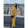 thumbnail image 4 of HH TRAF Pantalones de moda para mujer, traje sin mangas con bolsillo, cinturón, escote en V, chaleco decorado, top + cintura alta con cremallera, pantalones holgados casuales de pierna ancha, 4 of 5