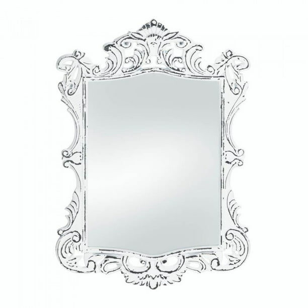 Regal White Distressed Wall Mirror, White Antique Mirror Small