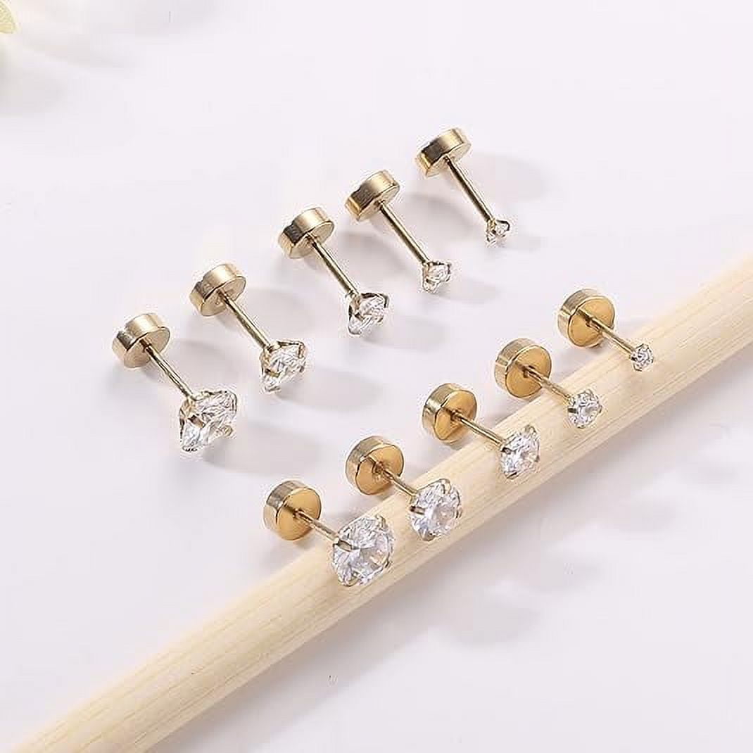 Knubmt 12 Pairs 316L Stainless Steel Earring Set 14K Gold Plated Hoop Earrings Flat Back Stud Earrings for Women Men, Gold