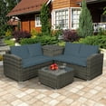 thumbnail image 2 of 4-Pieces Outdoor Patio Furniture Set, All-Weather Wicker Rattan Outdoor Sectional Small Patio Sofa Set Couch Conversation Set w/Coffee Table and Storage Box, Gray Cushions, 2 of 9
