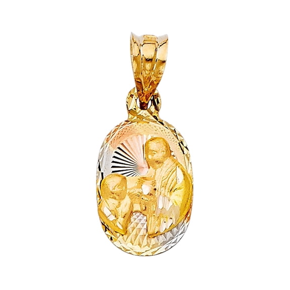 14K Gold Tri Color Diamond Cut Communion Stamp Religious Charm Pendant for Men and Women