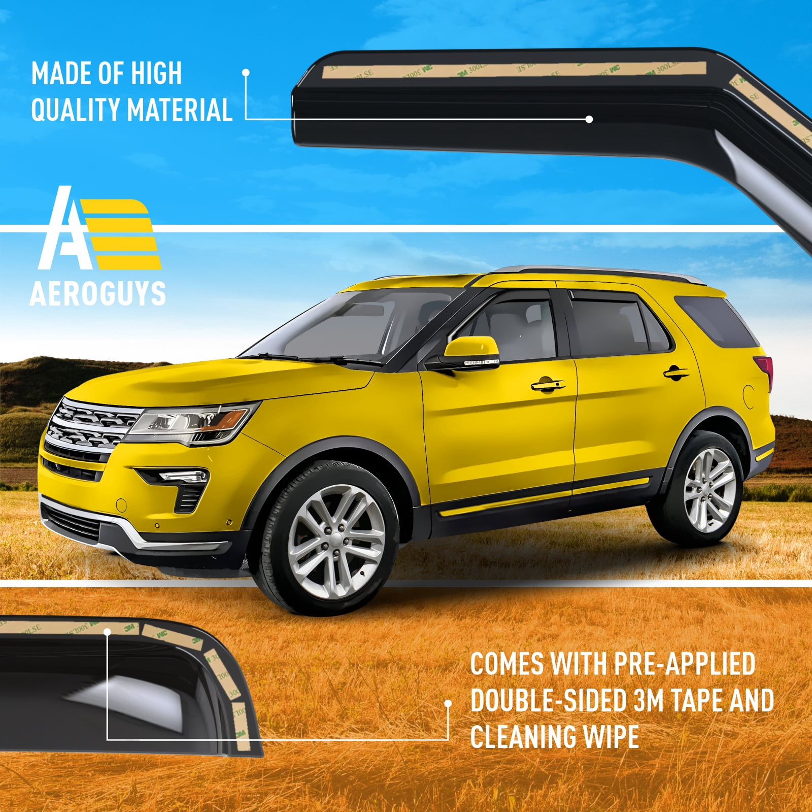 AEROGUYS in-Channel Window Deflectors Extra Durable Window Visors Rain Guards Fit for Ford Explorer 2011-2019, Sun Visors, Wind Deflectors, Vent Visors, Car Accessories - 4pcs. AG0039