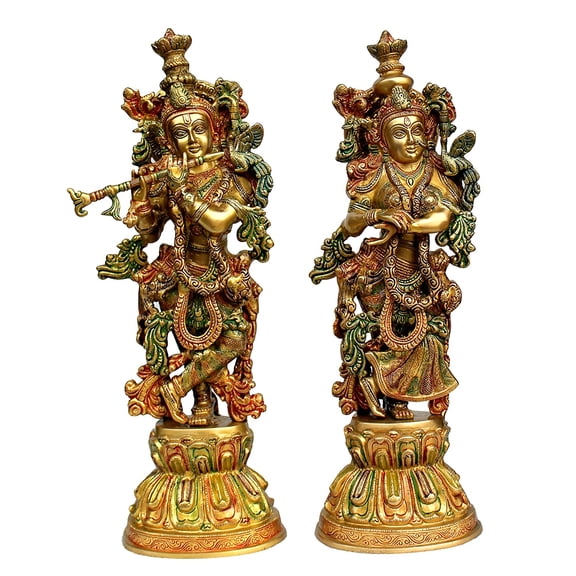 eSplanade - Brass Radha Krishna - Big Size - Pair of Brass Radha Kishan Krishna Murti Idol Statue Sculpture (20" Big Radha Krishna Colored)