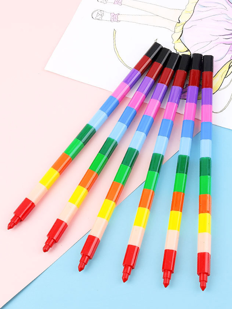 ZTOO 6Pcs Stacking Rainbow Pencils for Kids 12 Colors Buildable