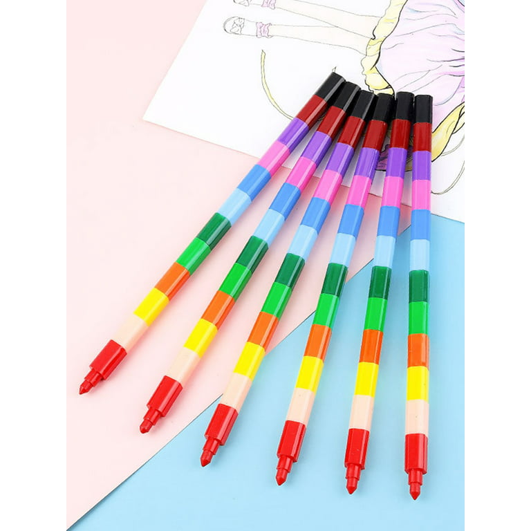 ZTOO 6Pcs Stacking Rainbow Pencils for Kids 12 Colors Buildable
