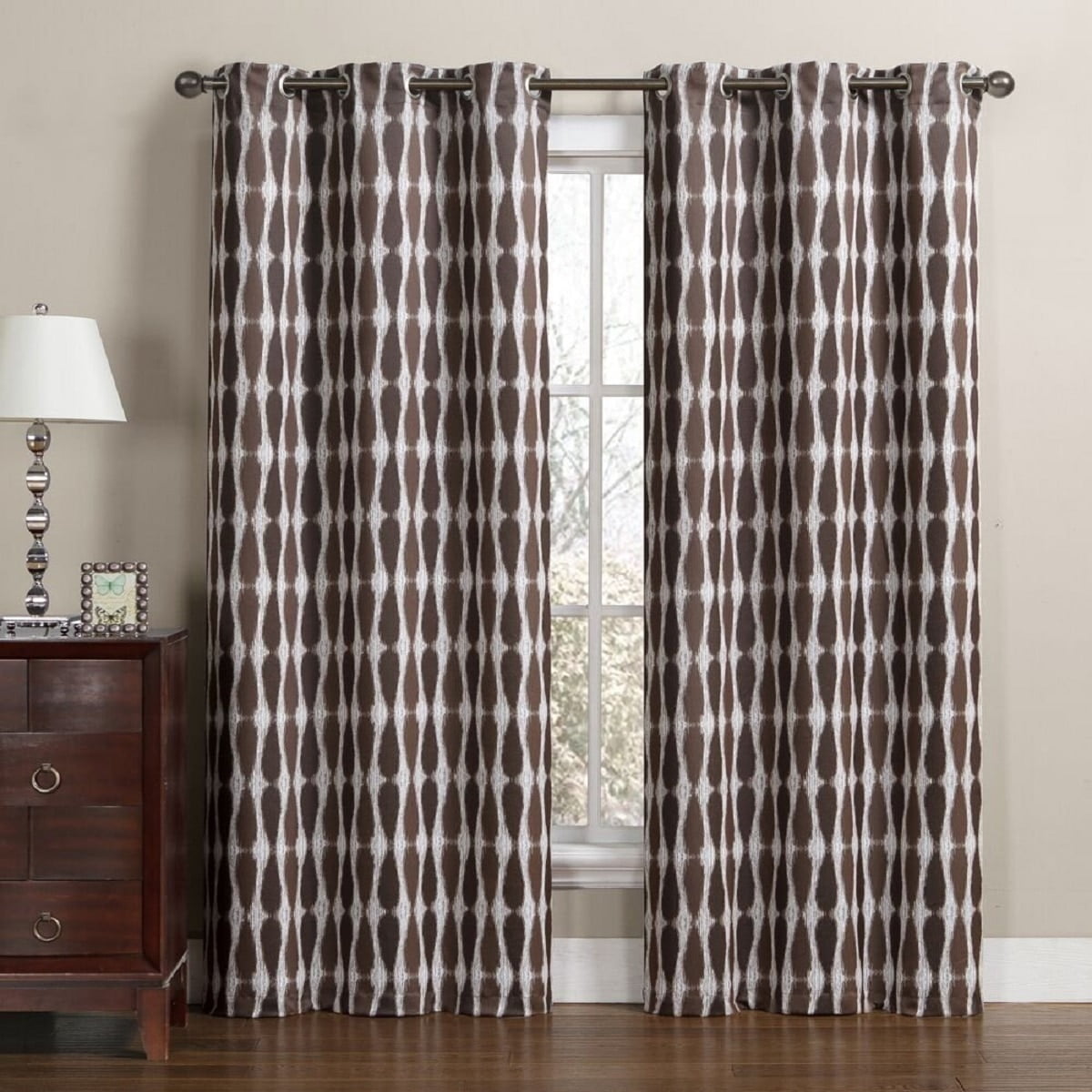 Pair Stylish Justin Printed Blackout Window Grommet Top Curtain Panels76”Wx84”L 