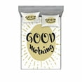 thumbnail image 2 of Saying Bedding Set with Sheet & Covers, Grungy Style Morning Lettering Built in Cartoon Sun, Printed Bedroom Decor 2 Shams, 4 Sizes, Sepia and Khaki, by Ambesonne, 2 of 3