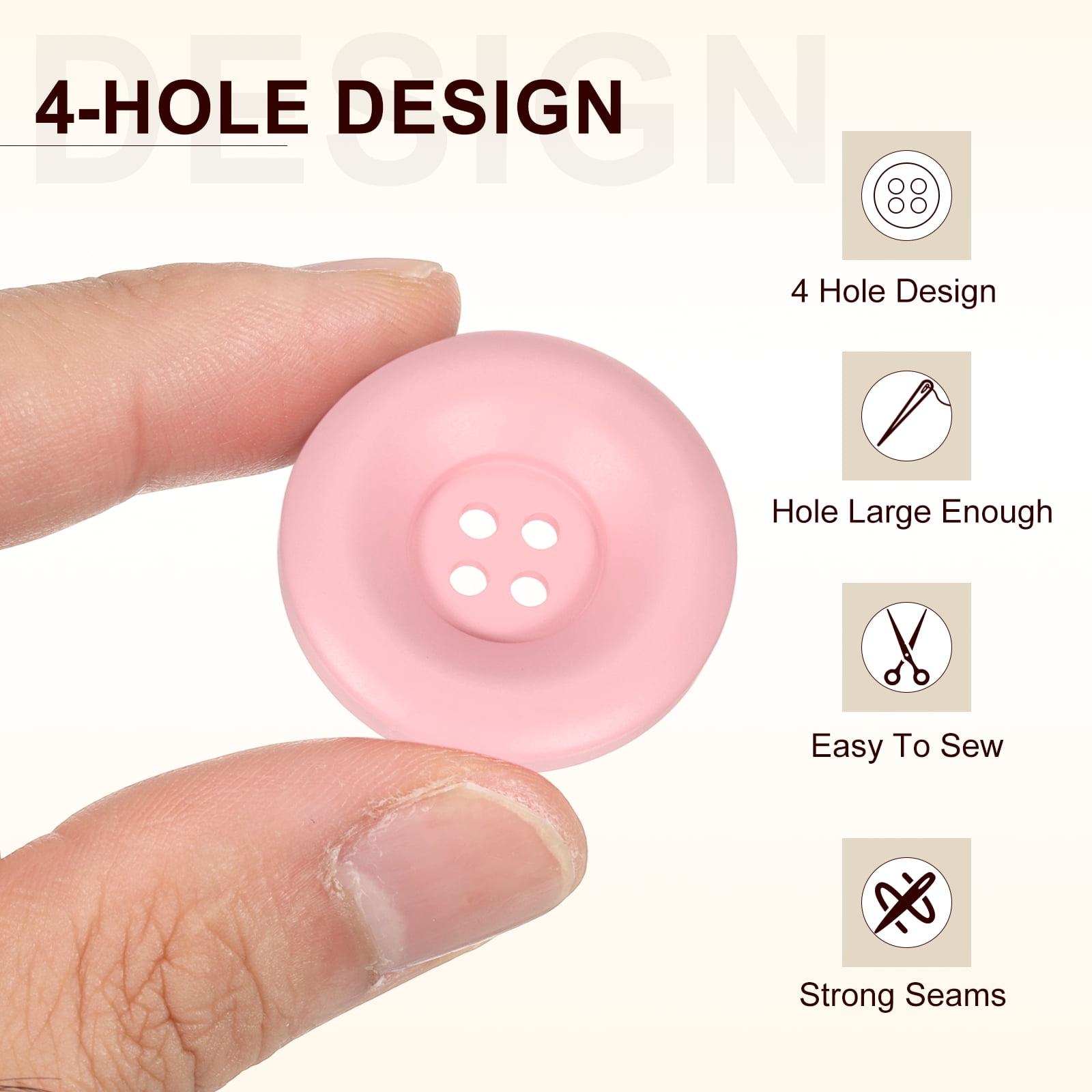 Uxcell 50pcs Sewing Button 30mm 4 Holes Resin Round Crafting Buttons, Pink