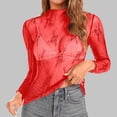 thumbnail image 2 of Penkiiy Mujer malla superior cuello de manga larga Slim Fit ver a través de blusas de camisa tops, 2 of 5
