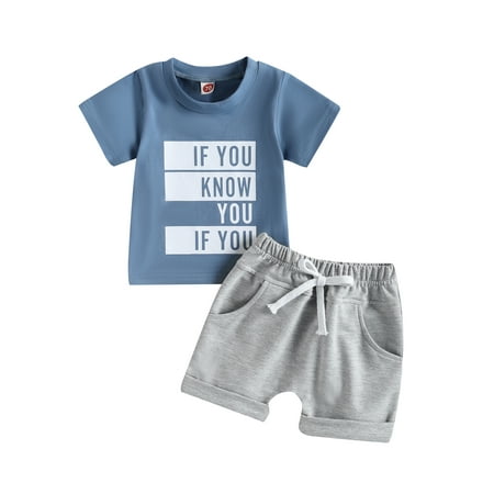 

Inevnen Infant Boy Summer Clothes Suits Letter Print Short Sleeve Crew Neck T-Shirts and Elastic Waist Shorts 2Pcs Set