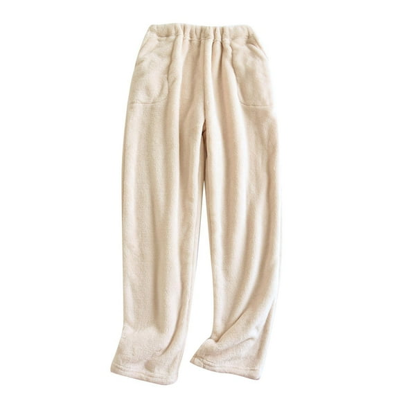 GigrtiJin Womens Loose Thermal Sleeping Pants Solid Color Elastic Waisted Straight Leg Pants Flannel Thermal Pajama Pants
