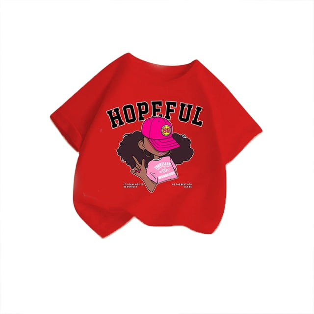 LUOGENLI T-Shirt pour Filles, T-Shirt Graphique Mignon à Col Rond et Manches Courtes, T-Shirt Décontracté d'Été pour Filles, Travail, Grande Taille, Rouge 7-8 Ans