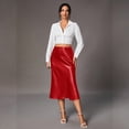 thumbnail image 4 of Skirts For Women Midi Length Elegant Satin Skirt High Waist Silky Fishtail Skirt Glossy Fake Silk Mid-Calf Skirt For Commute Party Outings Red S, 4 of 6