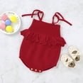 thumbnail image 2 of QUYUON Newborn Infant Ribbed Knit Rompers Toddler Baby Girls Spaghetti Strap Ruffle Flounce Knitted Jumpsuits One-Piece Bodysuits Outerwear Sweater Coat Red 70, 2 of 8