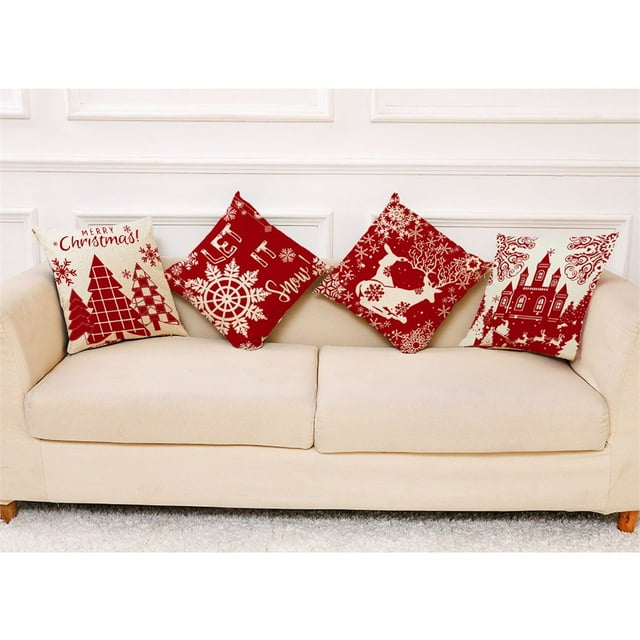 Fiudx Ofertas Del Día Funda De Almohada Con Patrón Navideño, Funda De Cojín Para Sofá Y Coche, Decoración Del Hogar, 4 Piezas