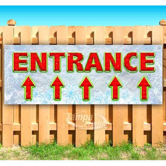 Entrance Up Arrow Red Caps 13 oz Vinyl Banner With Metal Grommets