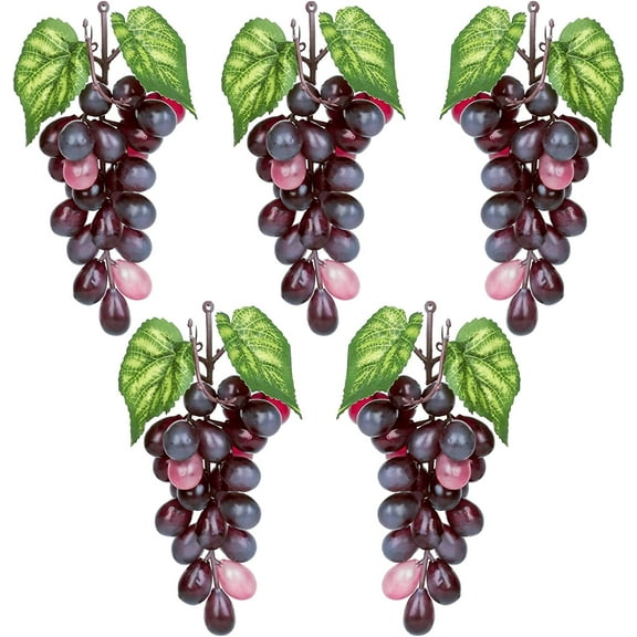 5 Bunches Fake Grapes Decorative Fruit Artificial Grapes for Home House Kitchen Party Wedding Photography Decor - Burgundy Red