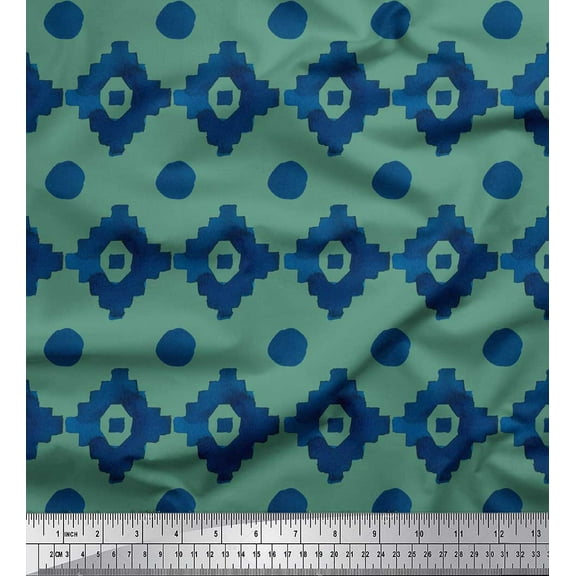 Soimoi Green Cotton Duck Fabric Aztec Geometric Print Fabric by Yard 42 Inch Wide