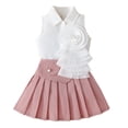 thumbnail image 3 of Girls 2 Piece Outfits Sleeveless Button Down Lapel Tank Shirt with Bow Pleated A-Line Skirts Cute Style Sets Pink 12-18 Months, 3 of 9