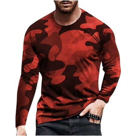 guisaled Camo Shirt for Men Big and Tall Long Sleeve Hunting Shirts Fashion Crewneck Lightweight Hiking Camping Fishing Tops