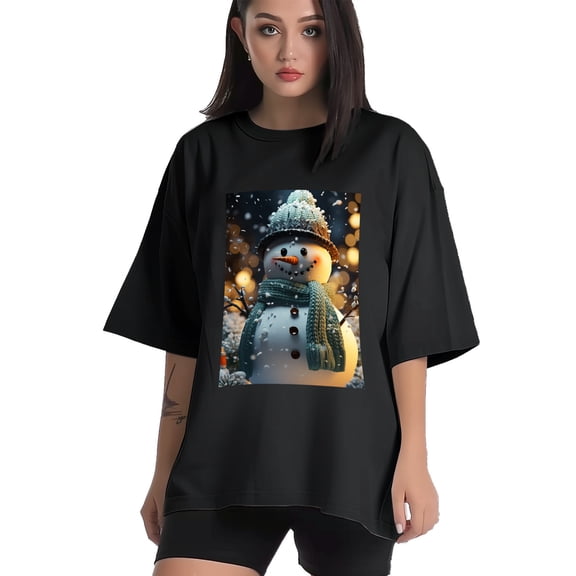 Plus Size Shirt for Women Black Tops for Women Short Sleeves Shirt for Women Snowman1 T Shirt Crewneck Shirt for Women XS