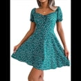 thumbnail image 2 of Vestido Corto de Verano para Mujer, Corte A, con Cuello en Forma de Corazón, Mangas Abullonadas y Cordón Ajustable. Verde XL, 2 of 7