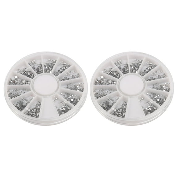 2X Silver Rhinestones Boxes Crystal Nail Manicure Nail Art Glitter 1.5 MM Wheel