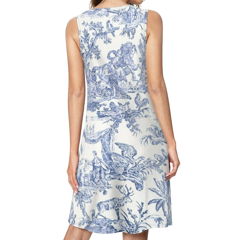Blue Toile de Jouy Spring Summer Dresses for Women Fashion T-shirt Dress Casual Sleeveless Loose Sundress with Pockets - Walmart.com Blue Toile de Jouy Spring Summer Dresses for Women Fashion T-shirt Dress Casual Sleeveless Loose Sundress with Pockets - Walmart.com